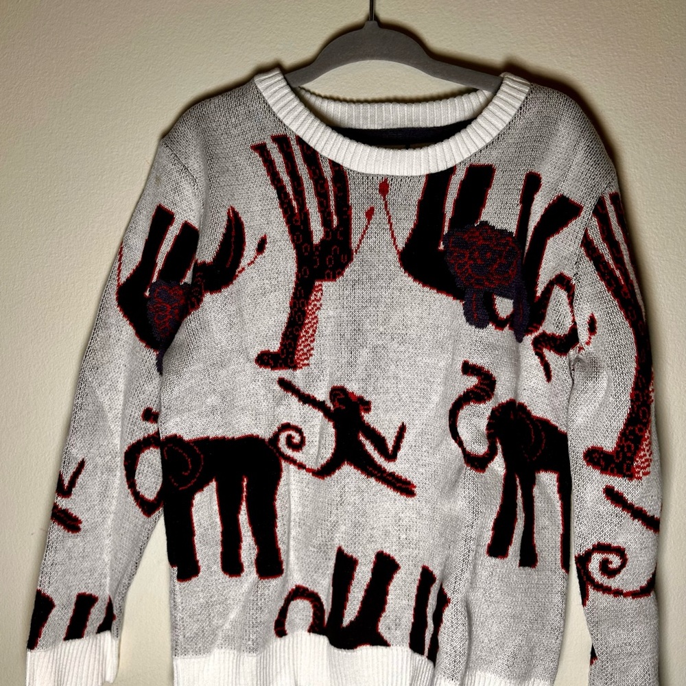 Kids Ivory Knit Sweater with Black & Red Elephant Motif - Picture 2 of 5